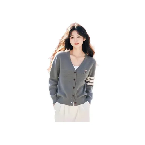 SNZX Серый Трикотаж Кардиган Женские Трикотажные