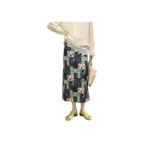 Wbwq Смешанный Зеленый Женские Повседневные Длинные Юбки