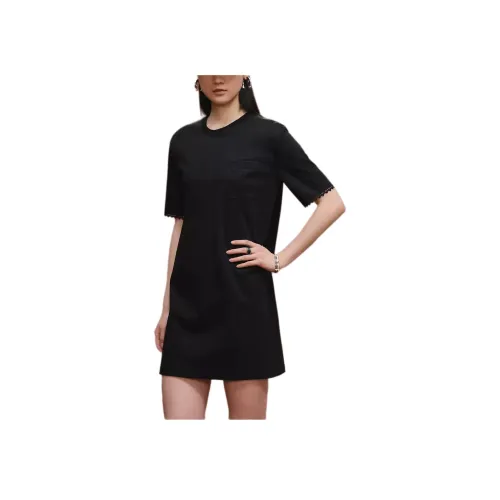 HERMES FW25 Короткий рукав Платье Женское Черное
