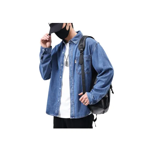 ZENGZHI Деним Рубашка Облегающий Прямой крой Унисекс