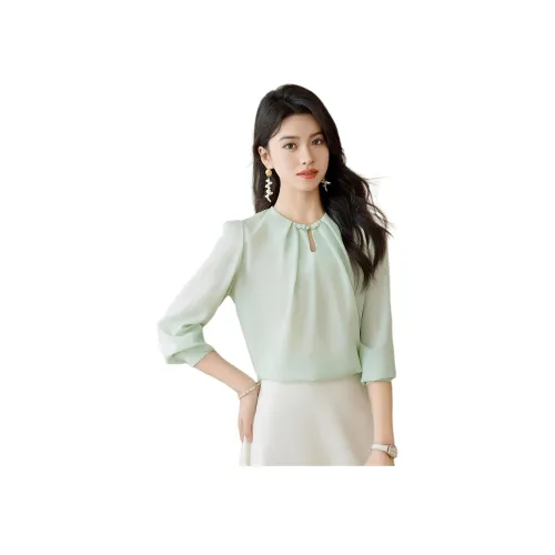 Like The Age Of Water Весна Лето Осенний Рубашка Стандартная Женская Мятно-зеленый