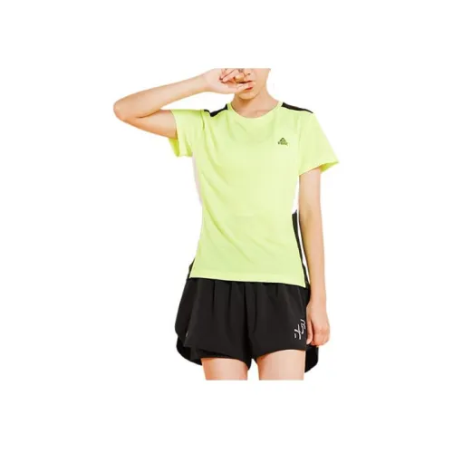 PEAK Круглый вырез Облегающий Прямой крой Короткий рукав Т-рубашка Женская Неоново-желтая