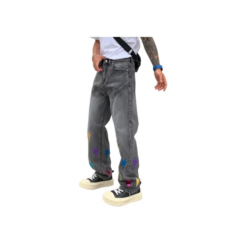 BAOMIKA Серые Многоцветные Унисекс Джинсы