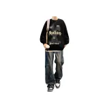 Комплект одежды [Черный топ + Винтажные синие штаны]