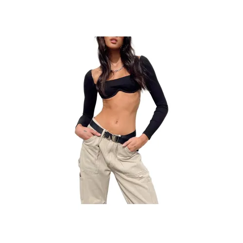 PRINCESS POLLY BECCA Длинный рукав КРОП ТОП КРОП ТОП Женский Черный Черный