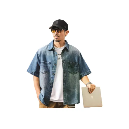 JIELEINUO Blue Men's Shirts JIELEINUO Синий Мужские Рубашки