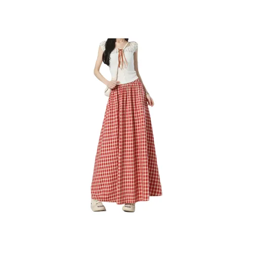 FOREVER 21 Красная клетка Женские Повседневные длинные юбки