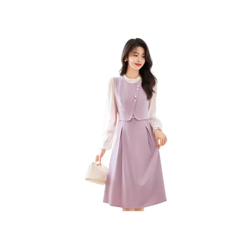 Like The Age Of Water Длинное Платье с Длинными Рукавами Женское Фиолетовое