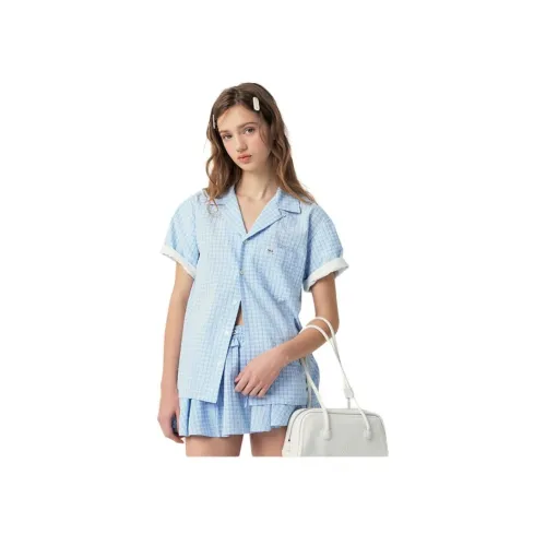 GRVRGROVE 25SS Весна Лето Рубашка Женские Клетчатый Повседневный Удобный