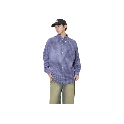 HIPHOPPUNKS Blue Men's Shirts HIPHOPPUNKS Синие Мужские Рубашки