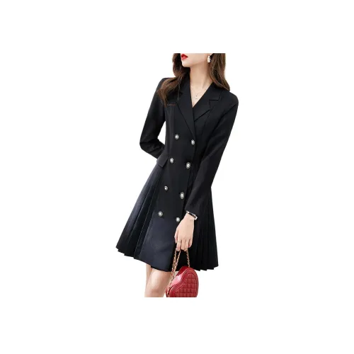 Mo Han Yi Mei Длинный рукав Платье Женское Черное