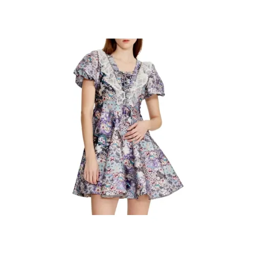 LULUALWAYS Короткий рукав Платье Женское Фиолетовое