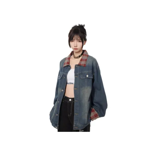 PISYPOX Синий Красный Клетка Унисекс Джинсовые Куртки