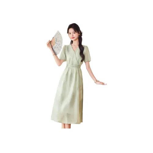 Like The Age Of Water Короткий рукав Платье Женское Светло-зеленое