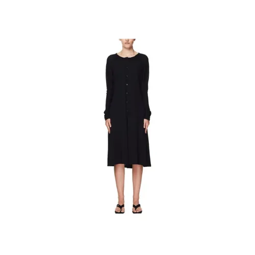 Yohji Yamamoto Черные Женские Длинные Платья с Длинными Рукавами