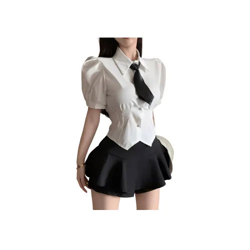 DGMZ UNIFORM Женская Белая Рубашка Галстук+Черная Юбка Комплект Одежды