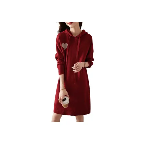 Mo Han Yi Mei Длинный рукав Платье Женское Красное