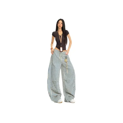 BRN XSD 7073 1 Blue Plaid Women's Casual Pants