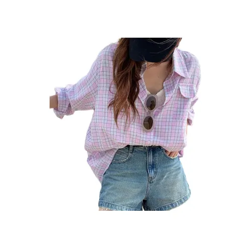 NANING 9 Розовая Клетка Женская Рубашка