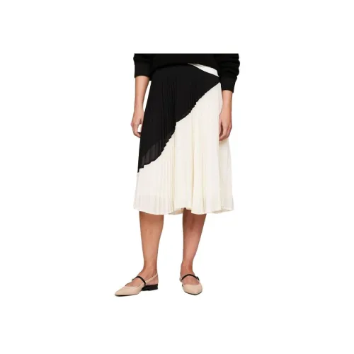 Tommy Hilfiger Цветовые блоки Плиссированная Юбка Flare Midi Повседневная Длинная Юбка Женская Черная