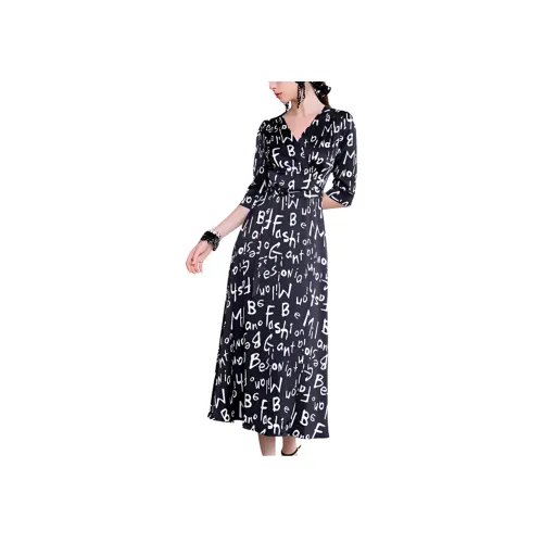 BESIONIA SS23 Короткий рукав Платье Женское Черное Белое