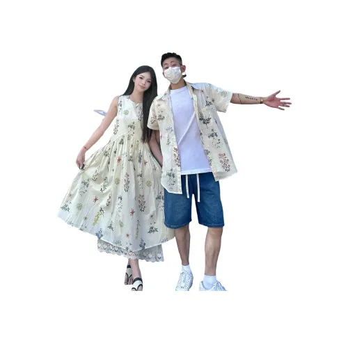 QYPRF Экрю Одежда для пары Женские Платье + Мужская Рубашка Женские Парные Комплекты