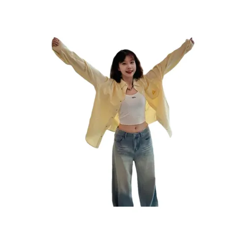 9c collective Желтые полоски Цветочный [Оригинальное качество Полотенце Вышивка] Женские Рубашки