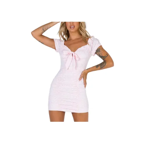 PRINCESS POLLY Спина TO Париж Мини Платье Короткий Рукав Платье Женские Розовый Розовый