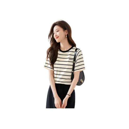 Mo Han Yi Mei Стандартная T-рубашка Женская Черная Rice Полосы