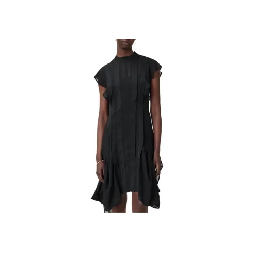 ALLSAINTS Черное Женское Короткое Платье с Рукавами