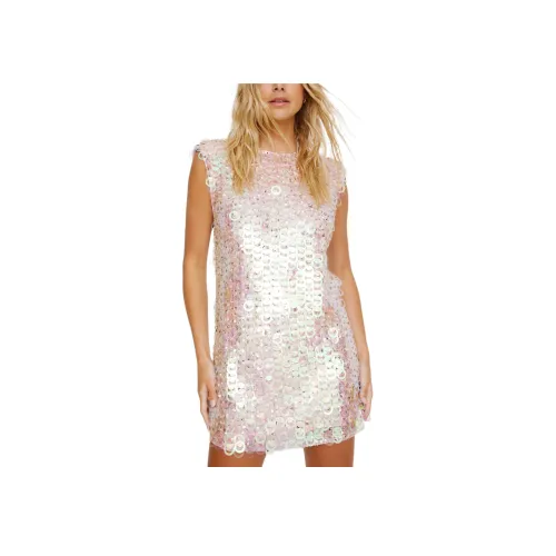 NASTY GAL Все Over Hand Embellished Sequin Cut Out Disc Плечо Короткий Sleeved Платье Женские Многоцветный