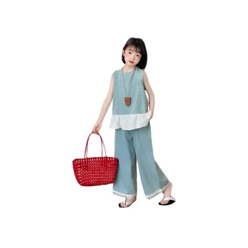 TONYBEAR 2025 Летний Комплект из двух предметов без рукавов джинсовые широкие брюки для средней школы