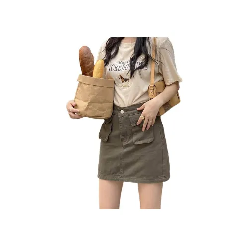 V.W.U Джинсовые короткие юбки Женские Серый Зеленый