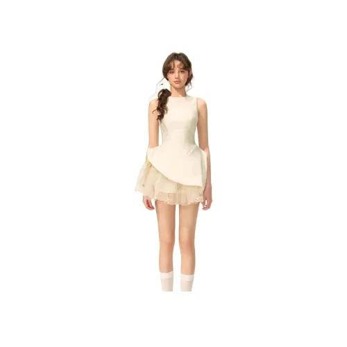 ETSE Белый Сарафан Женские Платья без рукавов