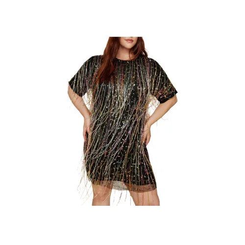 NASTY GAL Большой размер Тассел Бисерное Мини Прямое платье Короткий рукав Платье Женское Многоцветное