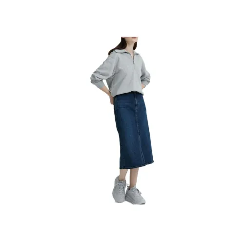 UNIQLO Темно-синие женские джинсовые длинные юбки