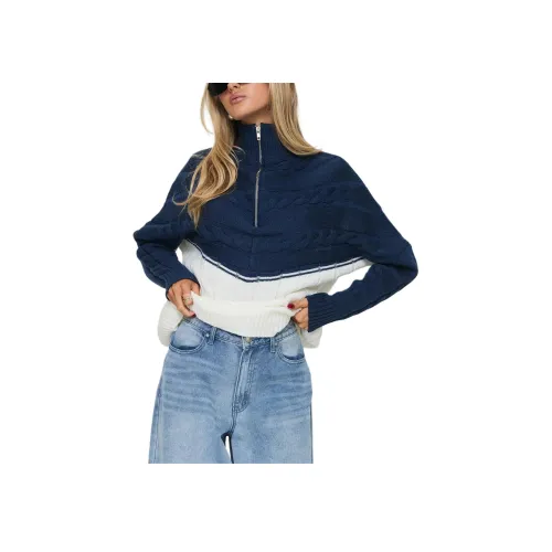 PRINCESS POLLY SAN SEB Свитер с заплаткой на молнии Трикотаж Женский Темно-синий Кремовый Морской кремовый