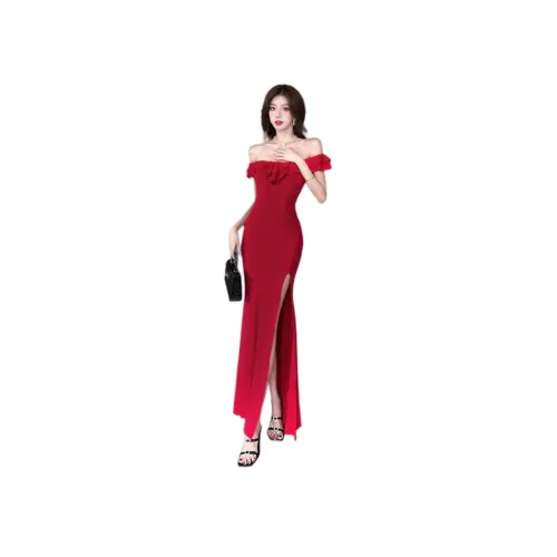 XIAOJUCHUANLI Red Женские Короткие Платья с Рукавами