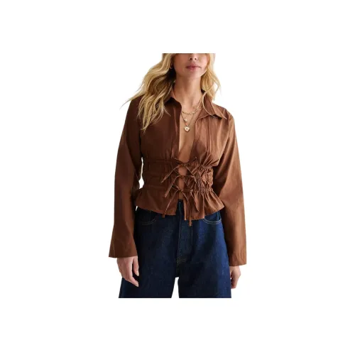NASTY GAL Галстук Передняя часть Длинный рукав Рубашка Женская Шоколад
