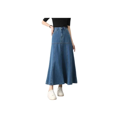 HIPPIEMISS Denim Long Skirt Women's Light Blue