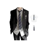 Чёрное пальто + рубашка + тёмно-синий галстук