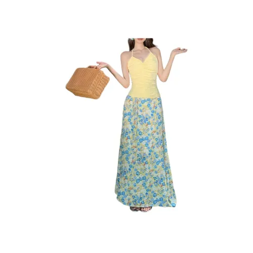 Aghr Желтый топ + многоцветная юбка женские комплекты с юбкой