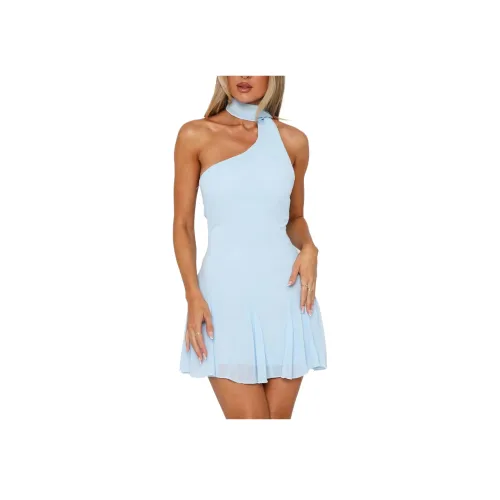 WHITE FOX Мини Платье Пыльно-голубой Без рукавов Платье Женское