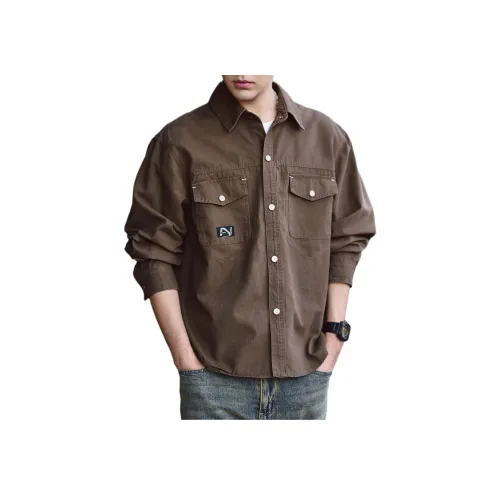 GELANLU Рубашка Унисекс Темно-Кофейный