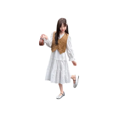 Aisina Одежда Sets Белое Платье + Коричневый Топ на бретелях Школьный возраст Комплекты с юбкой