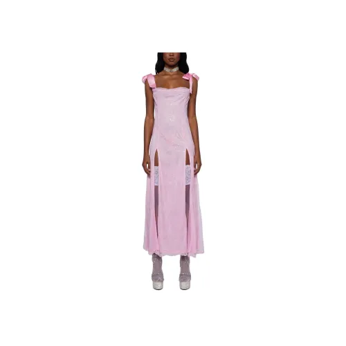 Dolls Kill Sugar Thrillz HIGH RISE Allure Maxi Dress Slip Платье Женские PINK Pink