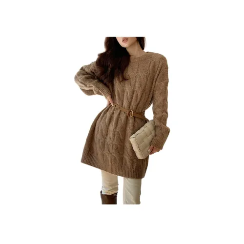 NANING9 Длинное платье с длинным рукавом женское хаки