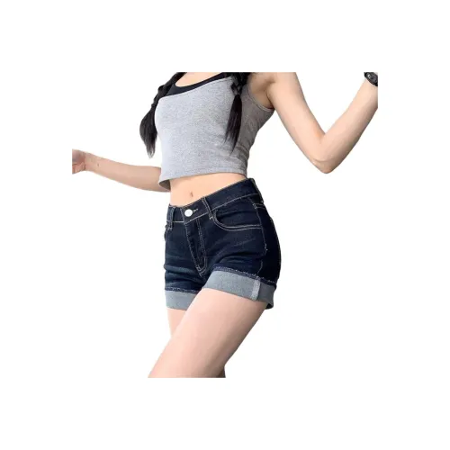 YICHEN Темно-синие с подворотом женские джинсовые шорты
