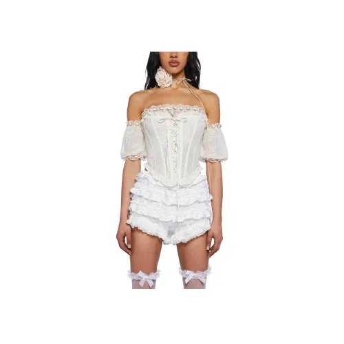 Dolls Kill Sugar Thrillz BREATHTAKING Цветение CORSET Топ Без бретелей Топ Женские Крем Крем