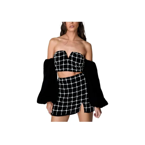 NASTY GAL Pearl Embellished Velvet Side Split Mini Skirt Повседневная Юбка Короткая Женская Черная